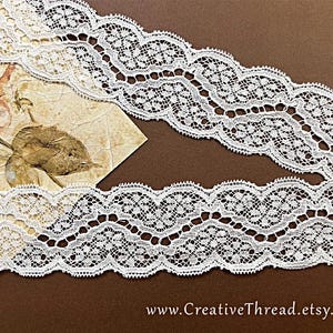 2 Yards English Nottingham Galloon Leavers Heirloom Lace, Vintage Bridal Floral Scalloped Cotton Lace - N-110 -  1 3/4&quot; Wide - Winter White