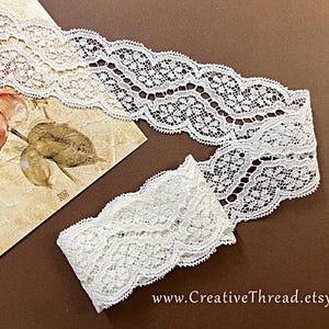 4 Yards English Nottingham Galloon Leavers Heirloom Lace, Vintage Bridal Floral Scalloped Cotton Lace - N-110 -  1 3/4&quot; Wide - Winter White