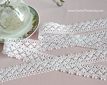 2 3/4 Yards French Cluny Lace Edging Trim - Beautiful Quality Cotton Cluny Lace, Costuming, Home Décor, Dress Trim - 1" - WHITE - No.226