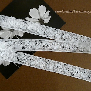 2 1/2 Yards, English Vintage Heirloom Lace, Delicate Cotton Lace Insertion, Doll Lace, Bridal Lace, Lingerie Lace, 7/8&quot; Wide - White - N102