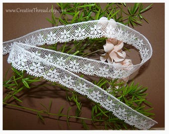 2 1/4 Yards - White French Valenciennes Floral Cotton Lace Edging for Heirloom Sewing - 5/8" wide - No. 258