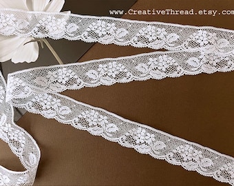 2 5/8 Yards - Floral French Cotton Lace Edging – 7/8" Wide - Heirloom Sewing, Bridal