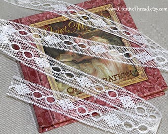 2 Yards - French Heirloom Cotton Lace Beading - WHITE - No. 232 - 5/8" Wide