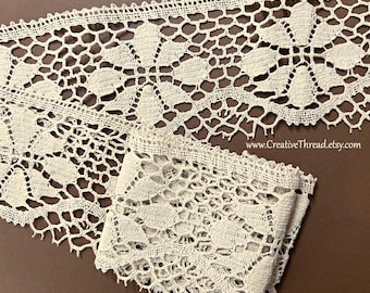 1 Yard 15" - Wide Antique French Bobbin Lace Edging in Natural Linen - No. 354 - 3" Wide - Medium Ecru