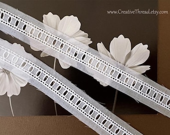 3 Yards 13" - Cotton Swiss Entredeux Ribbon Insertion - 3/8" Wide - No. 460-S