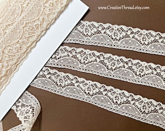 3 Yards - Vintage English Lace Edging - Nottingham Leavers Heirloom Lace - N-325 -  1 1/4" Wide - Light Ecru