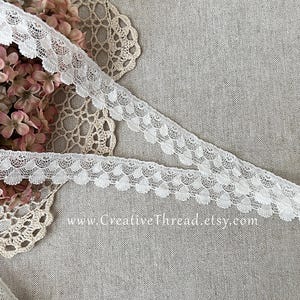 3 Yards, English Nottingham Heirloom Lace, Vintage Cotton Lace Edging - N-322 -  1&quot; Wide - Creamy White - Bridal Lace - Costuming