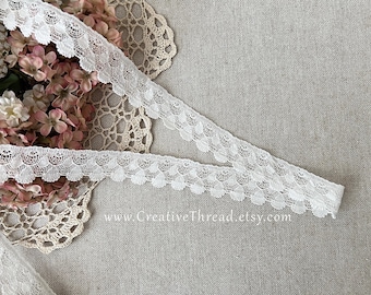 3 Yards, English Nottingham Heirloom Lace, Vintage Cotton Lace Edging - N-322 -  1" Wide - Creamy White - Bridal Lace - Costuming