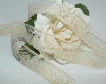 1 Yard + 17" - Fine Cotton French Val Lace Edging - Bridal - Heirloom Lace - ECRU (Ivory) - No. 251 - 1" Wide
