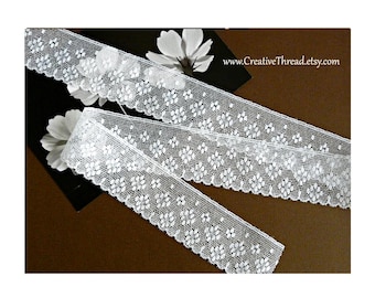 3 1/4 Yards, English Vintage Heirloom Lace, Delicate Cotton Lace Edging, Doll Lace, Bridal Lace, Lingerie Lace, 1 3/8" Wide - White - N94