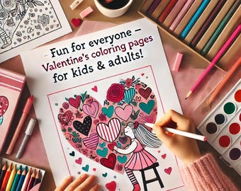 Valentine&#39;s Day Coloring Pages | Fun Relaxing Printable Set for Kids & Adults | Instant Download, Fun DIY Gift