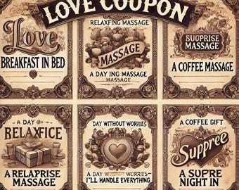 Printable Love Coupons | 10+1 Set for Valentine&#39;s Day | Romantic & Fun Gift Ideas | Unique Gifts for Couples | Instant Download&quot;