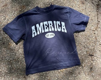Camiseta de algodón grueso de largo medio para el 4 de julio en Estados Unidos.