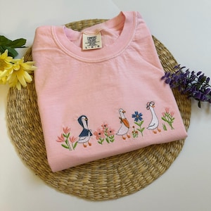 Embroidered Floral Geese T-Shirt Comfort Colors Spring Tee