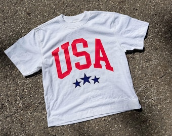 Camiseta de algodón grueso de largo medio de EE. UU. para el 4 de julio en Estados Unidos.