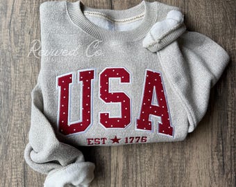 Appliqué USA Suéter bordado de lunares 4 de julio Nantucket Cuello redondo Unisex Acogedor