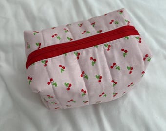Quilted Cherry Make-Up Bag Toiletry Travel Bag Gift