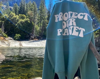 Protect Our Planet Hoodie Sweatshirt Sage Green Earth Day Recycle
