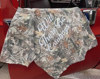 Camiseta de camuflaje "Will There Be Cowboys" de algodón grueso, estilo vaquero campestre.