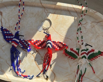 Hummingbird Necklace, Keychain – Handmade Colombian Jewelry, Colorful Beaded Gift, Unique Symbol of Freedom & Joy