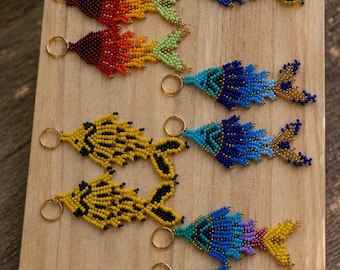 Handmade Fish Beaded Earrings, Colorful Seed Bead Earrings, Fish Statement Earrings, Colombian Handmade Jewelry, Unique Gift