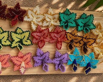 Handmade Seed Bead Flower Earrings, Colorful Floral Statement Jewelry