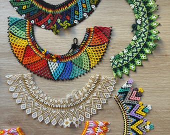 Artisan Beaded Jewelry Set, Handmade Necklace with Matching Earrings, Colorful Colombian Jewelry Gift