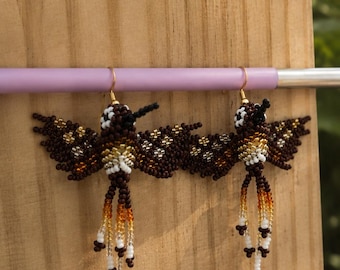 Handmade Hummingbird Earrings, Beaded Jewelry, Colorful Seed Bead Earrings, Colombian  Jewelry, Unique Gift