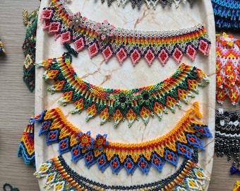 Handmade Seed Bead Choker: Colorful Colombian Tribal Necklace