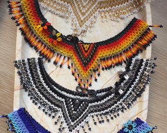 Tribal Beaded Statement Collar: Handmade Boho Festival Necklace