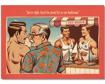 Gay Art Postcard: Bathroom Fun