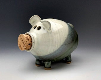 Ceramic Piggy Bank  in White and Green - Made to Order
