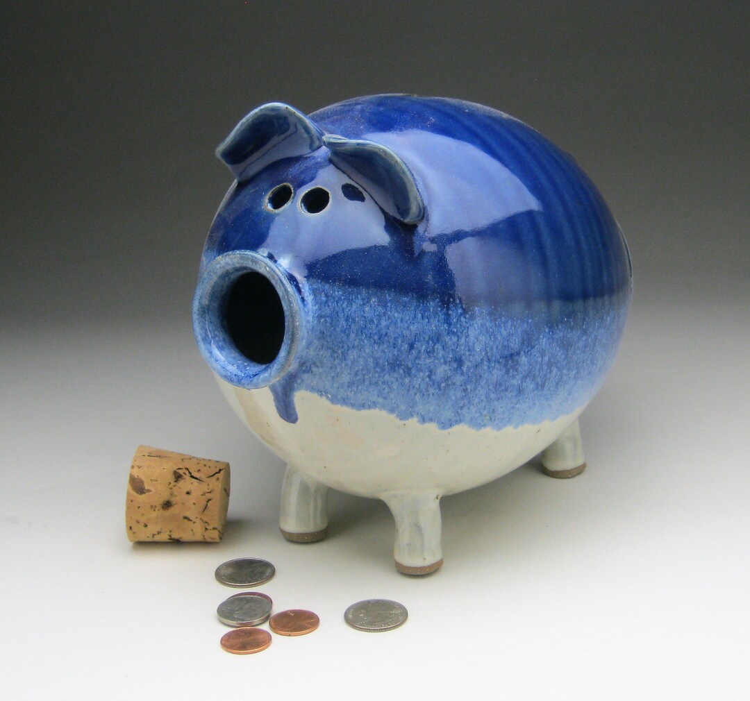 Large Ceramic Piggy Bank White and Blue Made to Order Etsy
