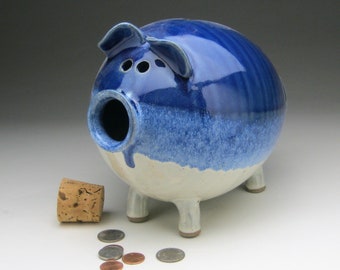 Large Ceramic Piggy Bank - White and Blue - Made to Order