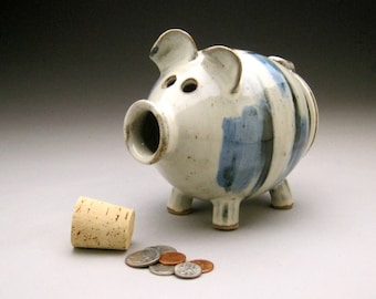 Handmade Piggy Bank White, Blue, Black - Made to Order