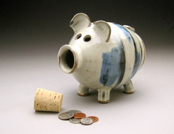 Buy Handmade Piggy Bank White Blue Black Made to Order Online in