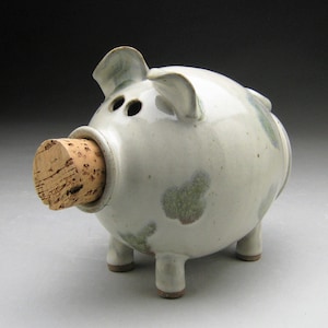 Handmade Piggy Bank White with Green Spots - Made to Order