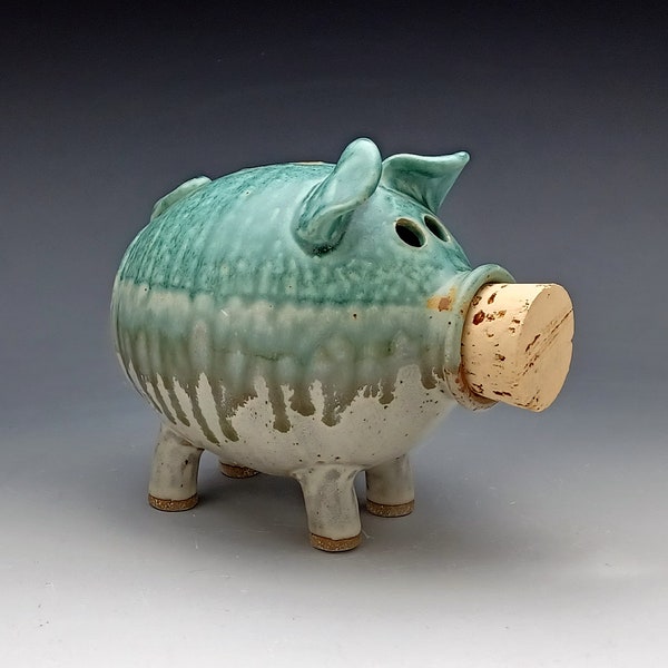 Ceramic Piggy Bank - Turquoise and White - Made to Order