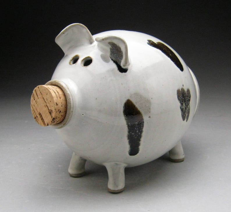 Large Ceramic Piggy Bank White With Black Spots Made to Etsy