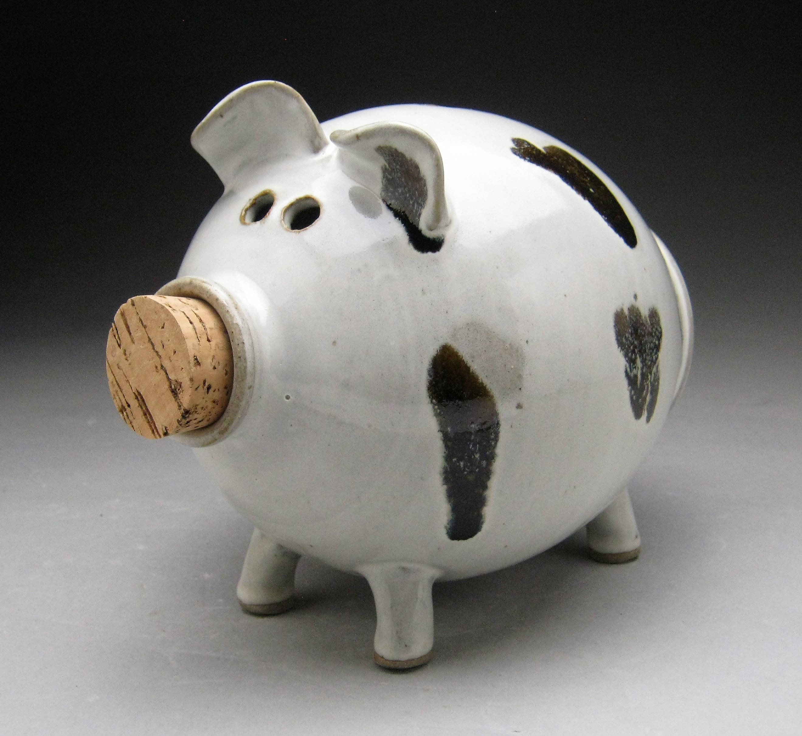 Large Ceramic Piggy Bank White With Black Spots Made to Etsy