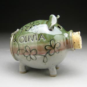 Personalized Piggy Bank with Whimsical Flowers Made to Order image 3