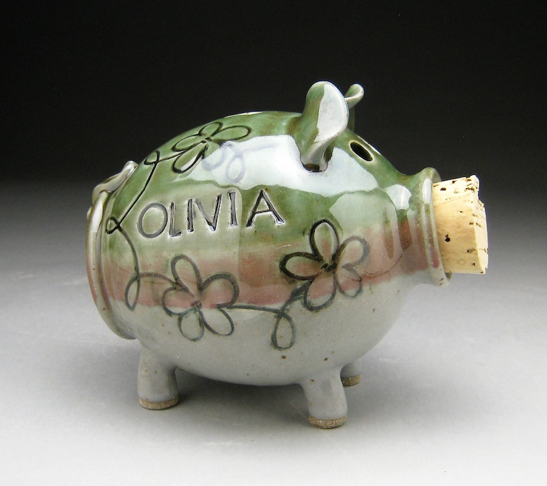 Personalized Piggy Bank with Whimsical Flowers Made to Order image 3