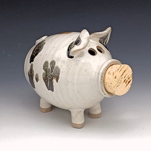 Keramik-Sparschwein - weiß mit schwarzen Punkten - auf Bestellung gefertigt