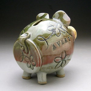Personalized Piggy Bank with Whimsical Flowers Made to Order image 6