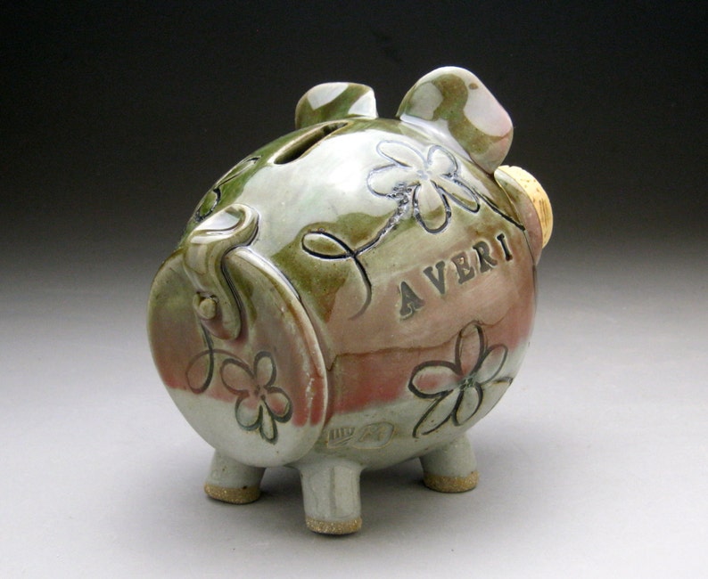 Personalized Piggy Bank with Whimsical Flowers Made to Order image 6