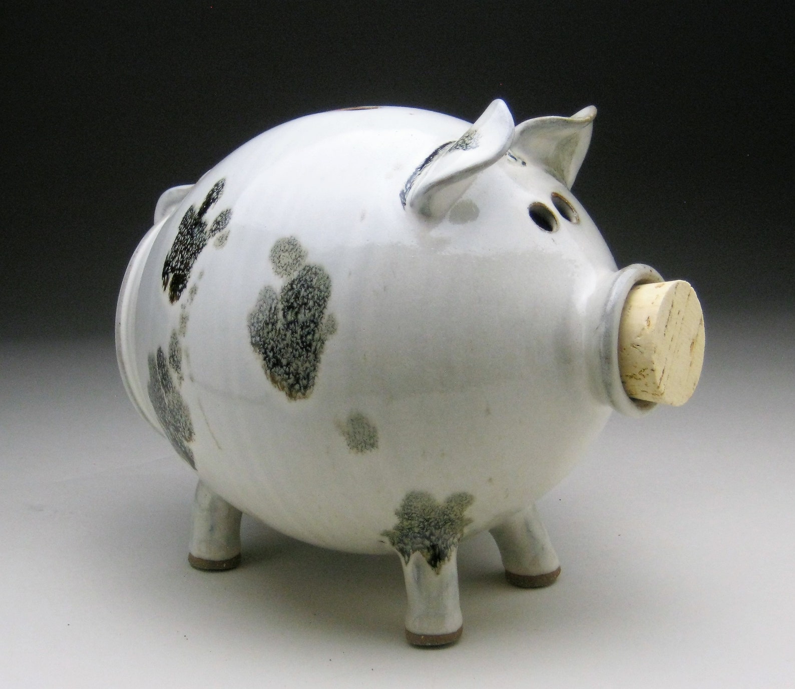 Large Ceramic Piggy Bank White with Black Spots Made to Etsy