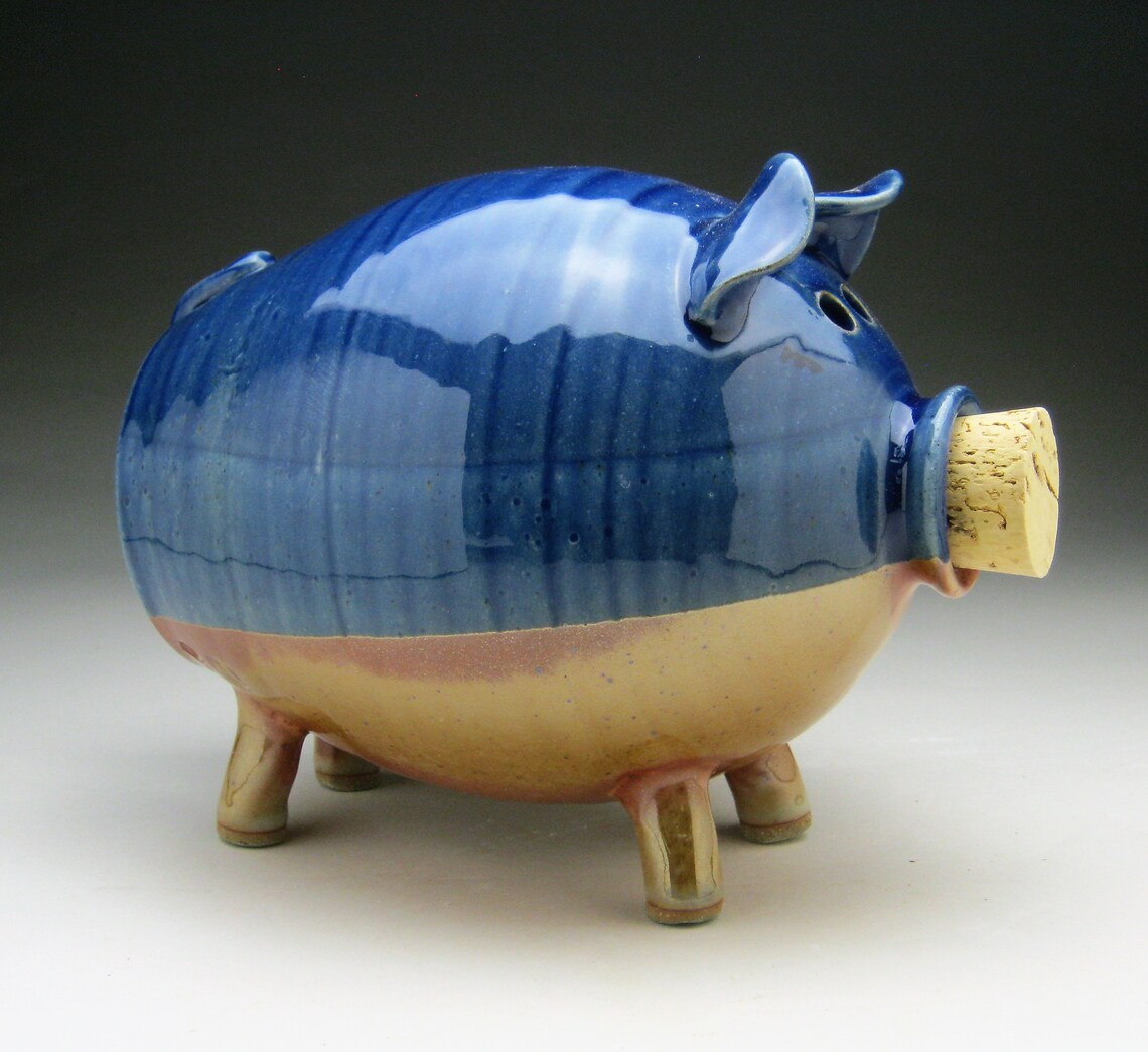 Large Ceramic Piggy Bank - Blue and Copper - Made to Order - Etsy
