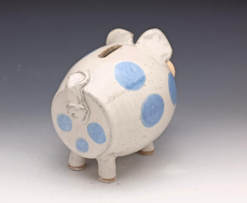 Sparschwein aus Keramik - weiß mit blauen Tupfen - auf Bestellung Bild 8