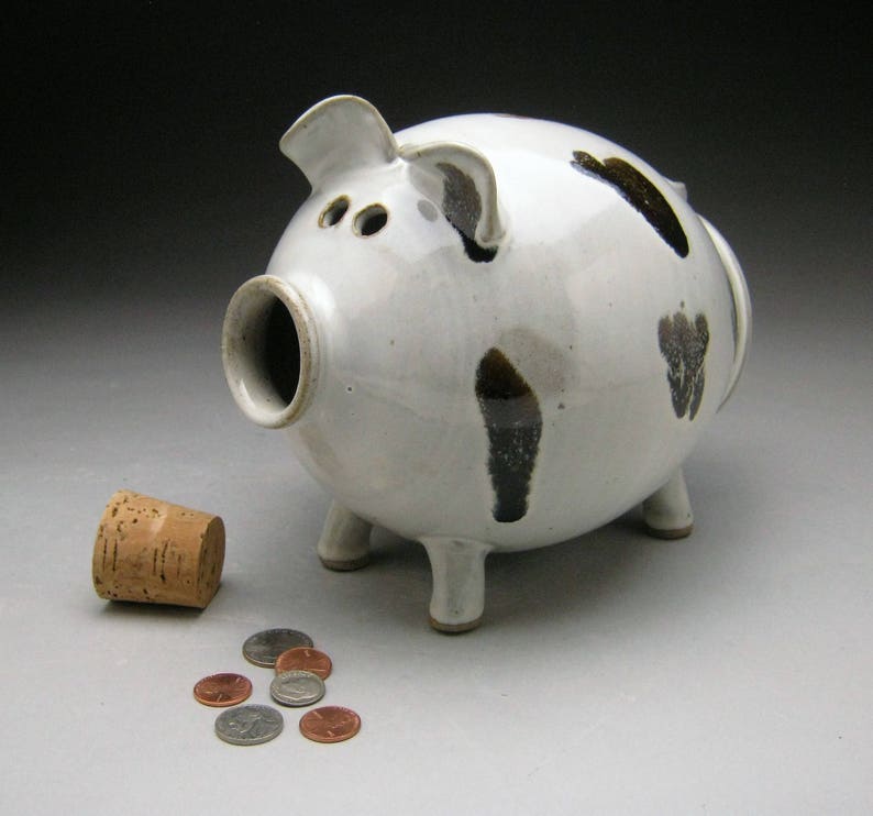 Large Ceramic Piggy Bank White With Black Spots Made to Etsy New Zealand