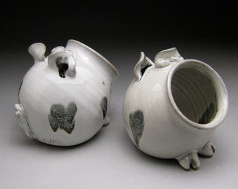 Ceramic Salt Pig - Pig Jar - Salt Cellar - White with Black Spots - Made to Order